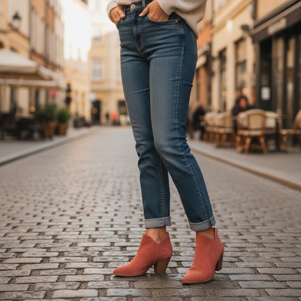 Frye Reed Red Suede Vintage Comfy Zip Up Cute Block Heel Ankle Bootie/Shooties
